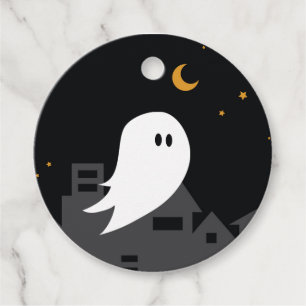 Spooky ghost town halloween cartoon favour tags