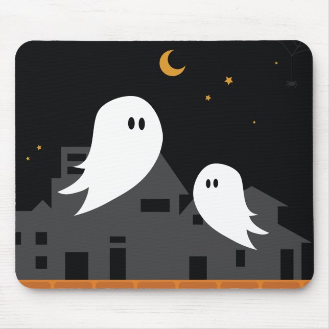 Spooky ghost town halloween cartoon mouse pad (Front)