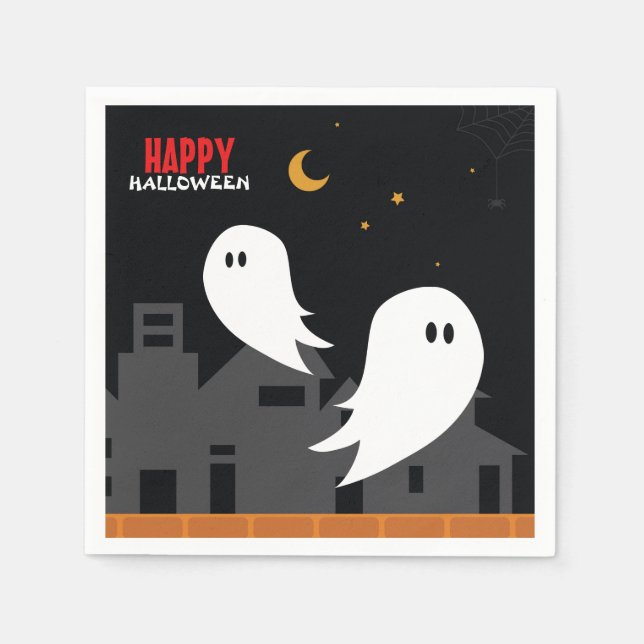 Spooky ghost town halloween cartoon  napkin (Front)