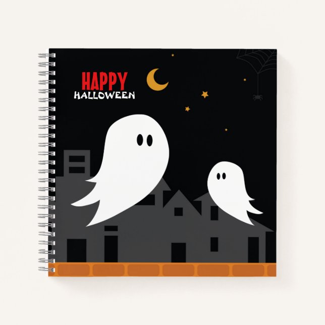 Spooky ghost town halloween cartoon notebook (Front)