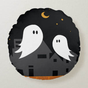 Spooky ghost town halloween cartoon round cushion