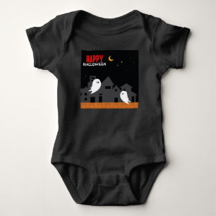 Spooky ghost town halloween horror cartoon baby bodysuit