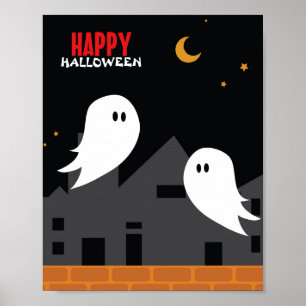 Spooky ghost town halloween horror cartoon poster