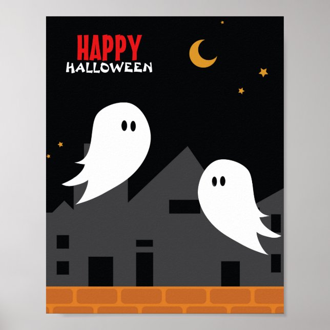 Spooky ghost town halloween horror cartoon poster (Front)
