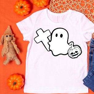Spooky Ghost with Cross and Pumpkin Halloween T-Shirt