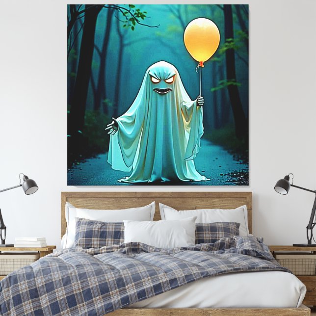 Spooky Ghost with Eerie Balloon Canvas Print (Insitu(Bedroom))