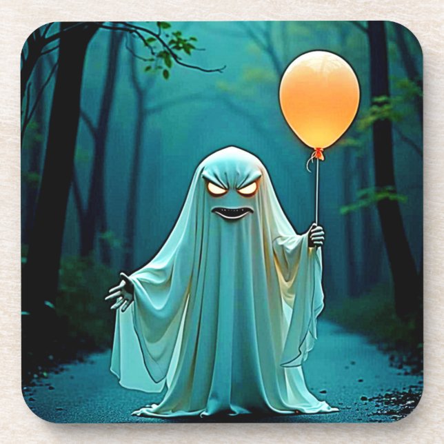 Spooky Ghost with Eerie Balloon Coaster (Front)