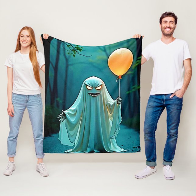 Spooky Ghost with Eerie Balloon Fleece Blanket (In Situ)