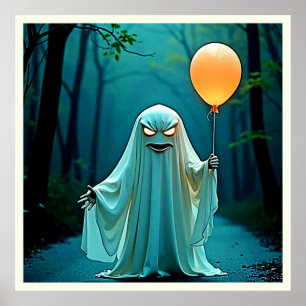 Spooky Ghost with Eerie Balloon Poster