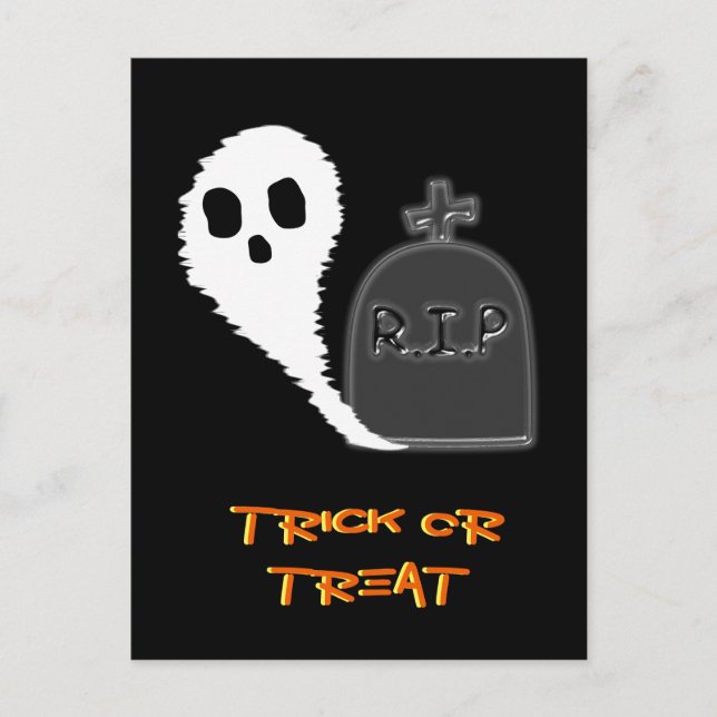 Spooky Ghost With Grave Halloween Holiday Postcard (Front)