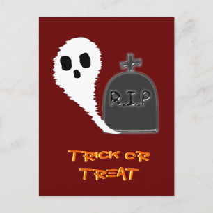 Spooky Ghost With Grave Halloween Holiday Postcard