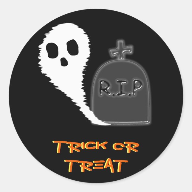 Spooky Ghost With Grave Halloween Sticker (Front)