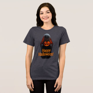 Spooky Ghost with Pumpkin – Happy Halloween  Tri-Blend Shirt