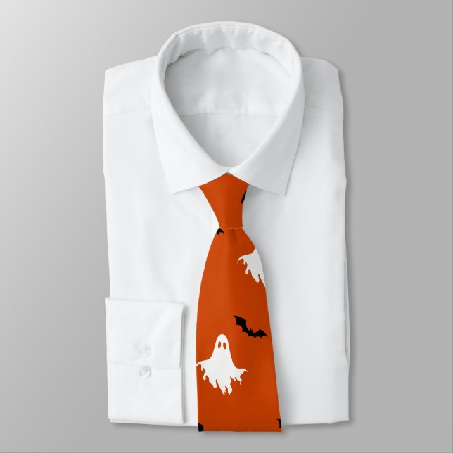 Spooky Ghosts and Bats Pattern  Tie (Tied)