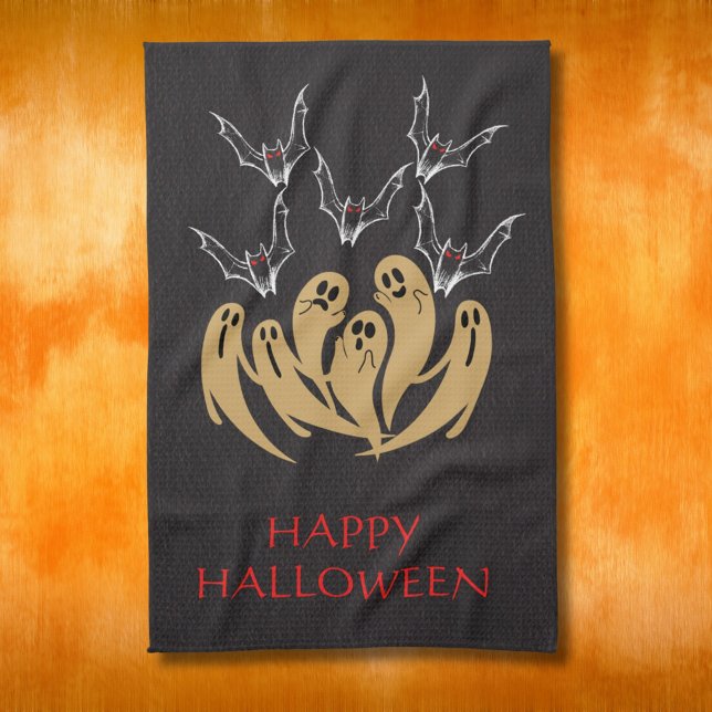 Spooky Ghosts & Bats Halloween Custom  Tea Towel (Creator Uploaded)