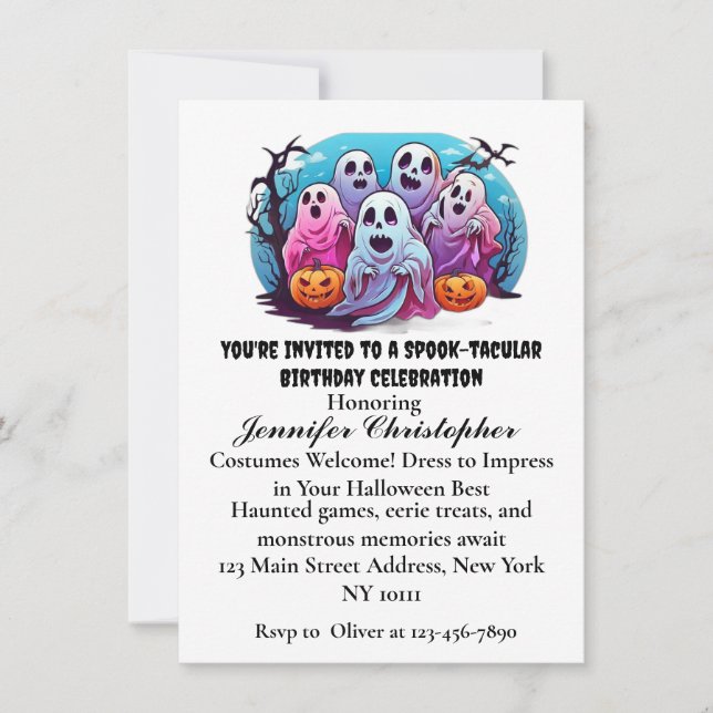 Spooky Ghosts pumpkin Bats Halloween Birthday  Invitation (Front)