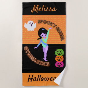 Spooky Ghoul Gymnastics Monster Gymnast Halloween Beach Towel