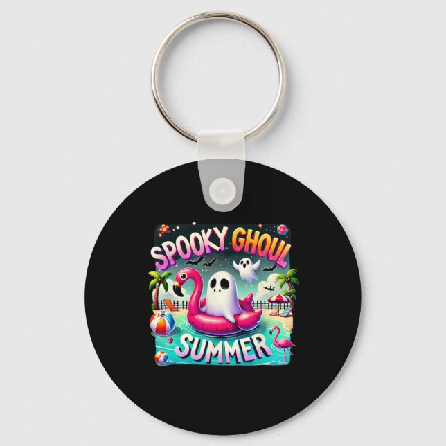 Spooky Ghoul Summer Cute Ghost Flamingo Hello Summ Key Ring (Front)