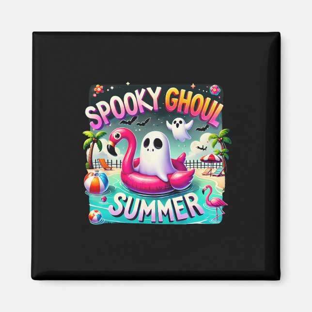 Spooky Ghoul Summer Cute Ghost Flamingo Hello Summ Magnet (Front)