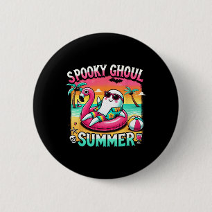Spooky Ghoul Summer Cute Ghost Flamingo Summer Vac 6 Cm Round Badge