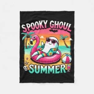 Spooky Ghoul Summer Cute Ghost Flamingo Summer Vac Fleece Blanket