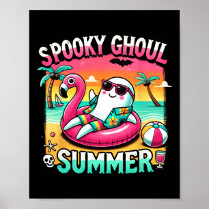 Spooky Ghoul Summer Cute Ghost Flamingo Summer Vac Poster
