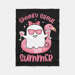 Spooky Ghoul Summer Cute Ghost Flamingo Summer Vib Fleece Blanket