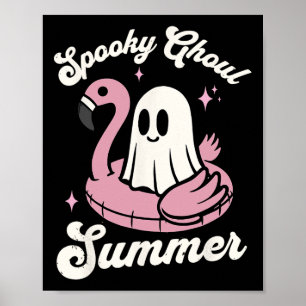 Spooky Ghoul Summer Cute Ghost Flamingo Summer Vib Poster