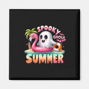 Spooky Ghoul Summer Funny Ghost Flamingo Summer Va Magnet