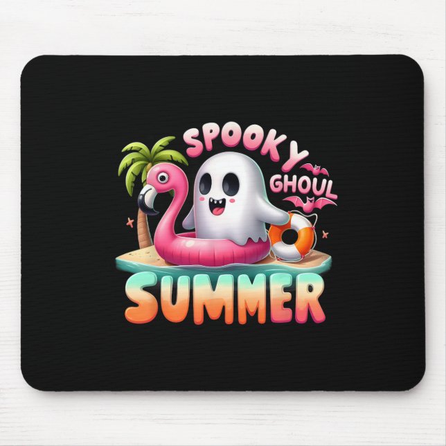 Spooky Ghoul Summer Funny Ghost Flamingo Summer Va Mouse Pad (Front)