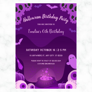 Spooky Girl Halloween Birthday Any Year Purple Invitation