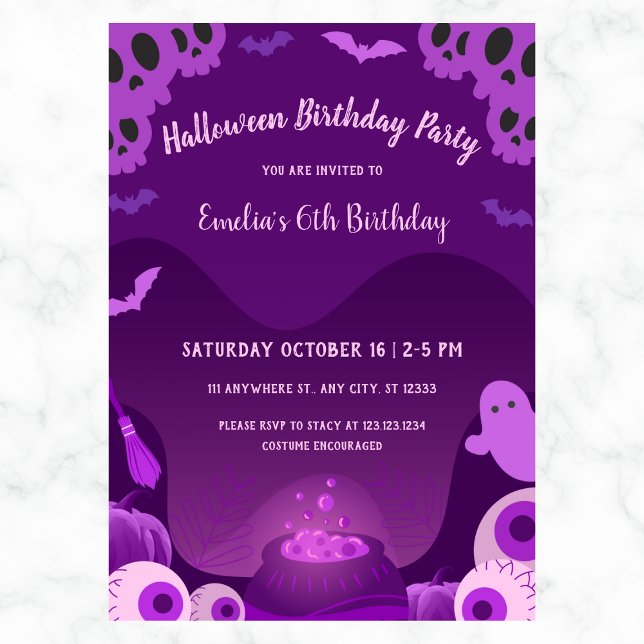 Spooky Girl Halloween Birthday Any Year Purple Invitation (Creator Uploaded)