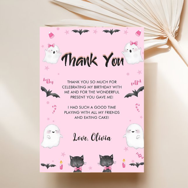 Spooky Girl Halloween Birthday Party Thank You Card (Creator Uploaded)