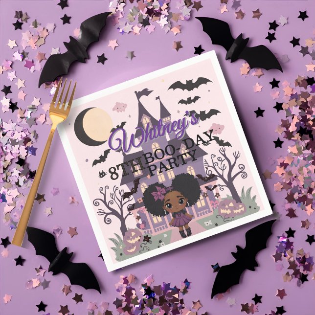 Spooky Girl Purple afro-puff Birthday Party Napkin (Spooky Girl Purple afro-puff Birthday Party Napkins)
