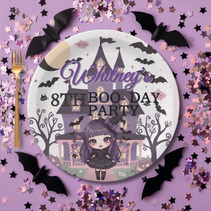 Spooky Girl Purple Birthday Party Paper Plate