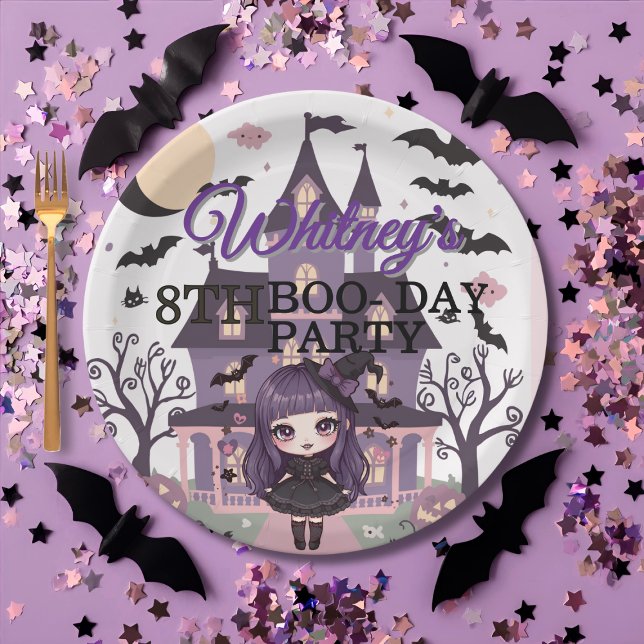 Spooky Girl Purple Birthday Party Paper Plate (Spooky Girl Purple Birthday Party Paper Plates)
