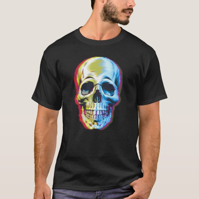 Spooky Glitch Skull Halloween T-Shirt (Front)