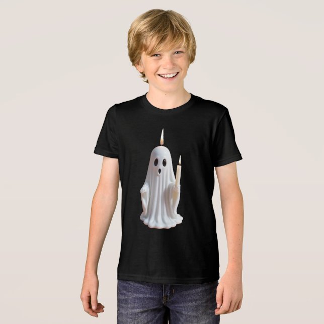 Spooky Glow: The Haunted Candle Ghost Tri-Blend Shirt (Front Full)