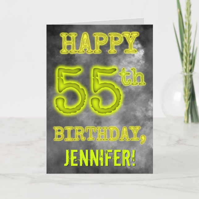Spooky Glowing Aura Look "HAPPY 55th BIRTHDAY" Card (Front)