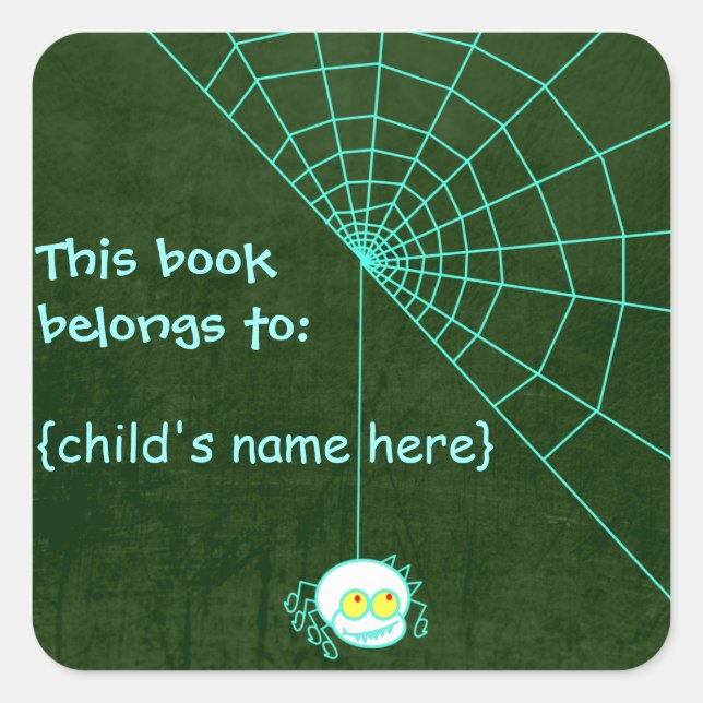 Spooky Glowing Ghostly Spider - Book Belongs To Square Sticker (Front)