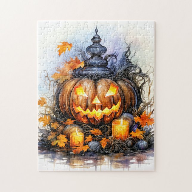 Spooky Glowing Halloween Pumpkin Jigsaw Puzzle (Vertical)