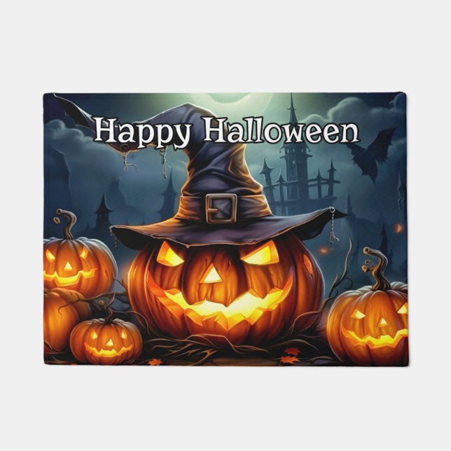 Spooky Glowing Nefarious Pumpkins Doormat (Front)