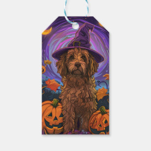 Spooky Goldendoodle Dog Halloween Witch Pumpkin Gift Tags
