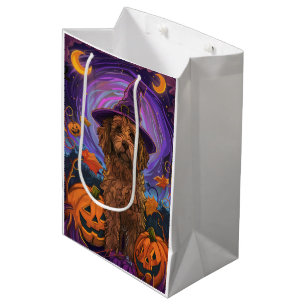 Spooky Goldendoodle Dog Halloween Witch Pumpkin Medium Gift Bag