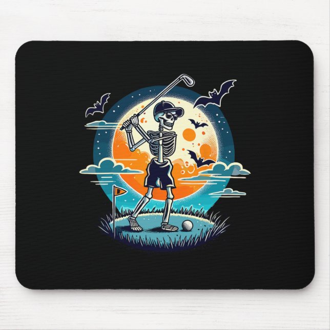 Spooky Golfing Skeleton Halloween Costume Funny Go Mouse Pad (Front)