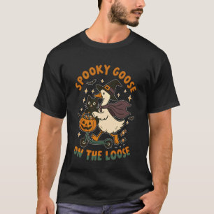 Spooky Goose On The Loose Witch Silly Goose Animal T-Shirt