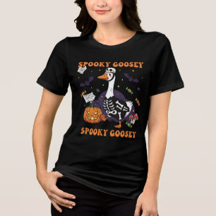 Spooky Goosey Halloween T-Shirt   Funny Skeleton  Tri-Blend Shirt