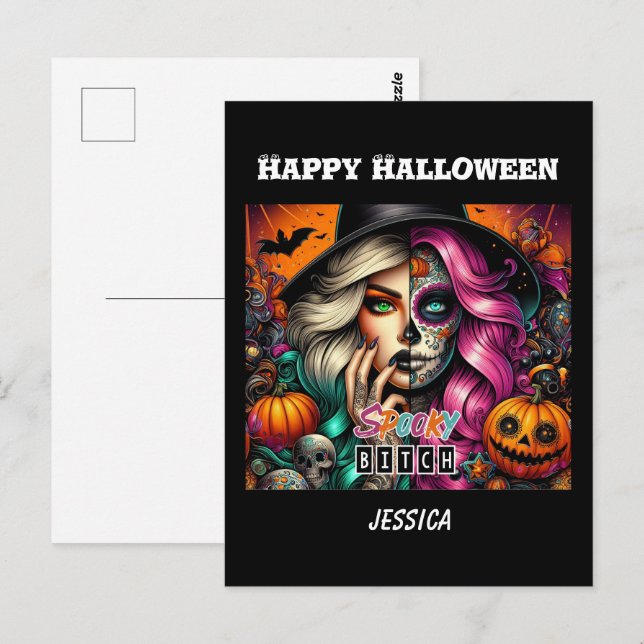 Spooky Goth Girl Halloween  Postcard (Front/Back)