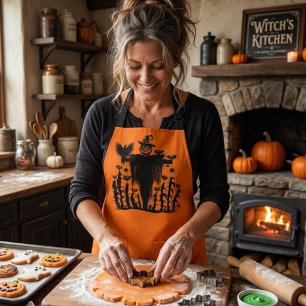 Spooky Goth Halloween Scarecrow Pumpkin Cornfield Apron