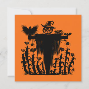 Spooky Goth Halloween Scarecrow Pumpkin Cornfield Card